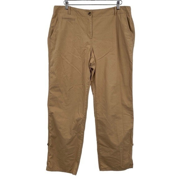 Talbots Boyfriend Pants Womens Size 16 Tan Cotton Straight Leg Cropped Ankle Zip - Picture 1 of 13